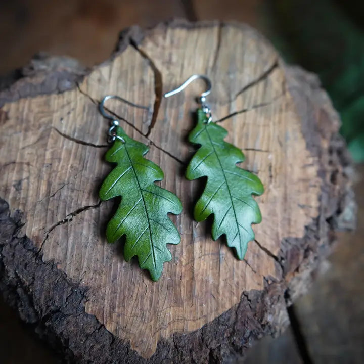 Leather Oak Leaf Earrings