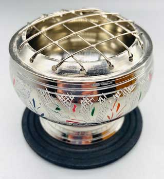 Silver Tone Screen Carved Charcoal Burner