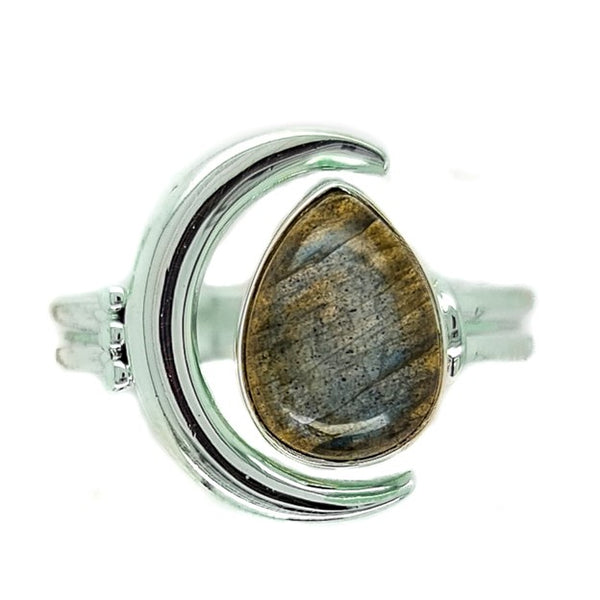 Crescent Moon Labradorite Ring