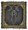 Triple Moon Goddess Altar Cloth in Gold and Silver with Fringe
