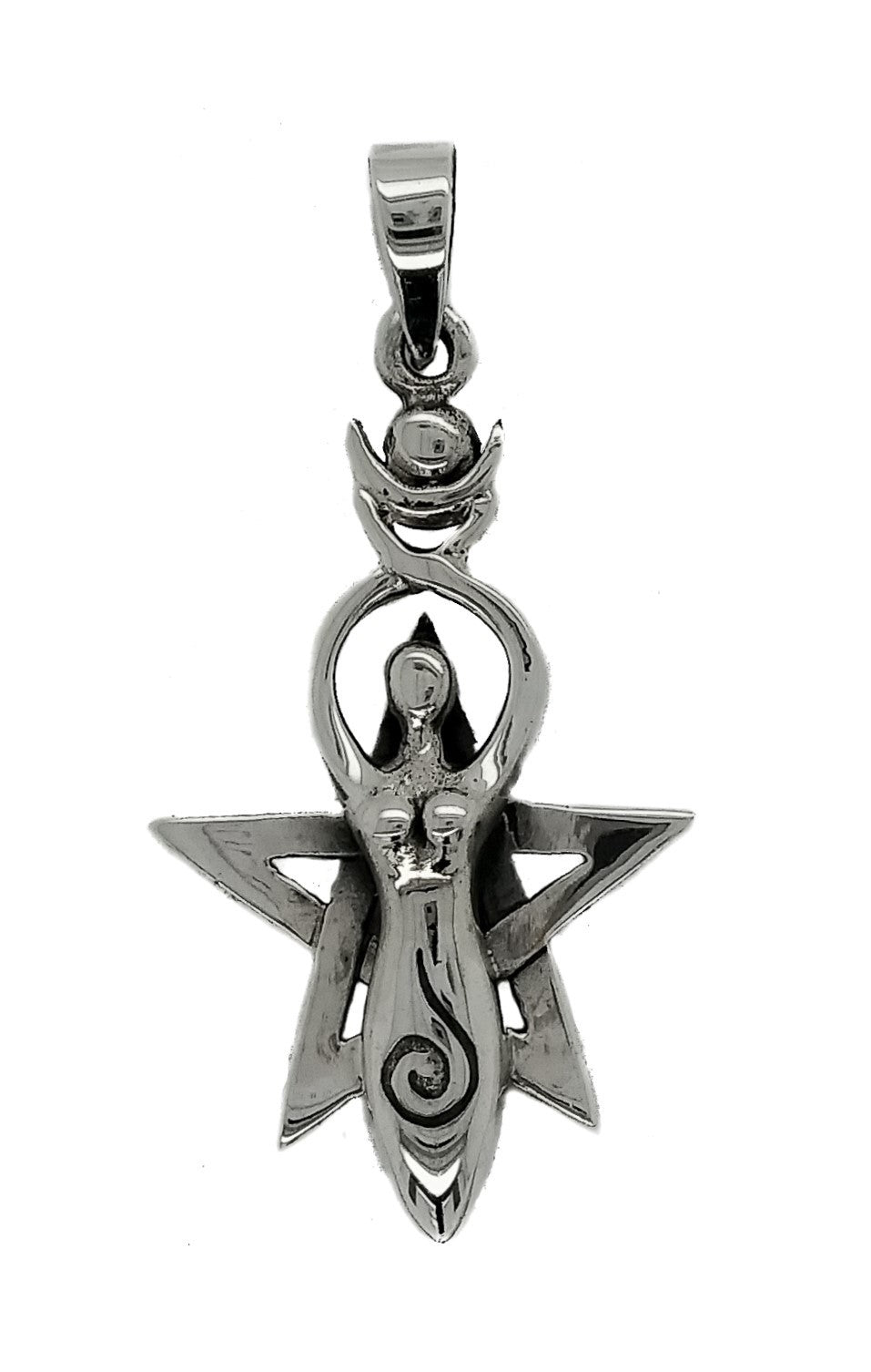 Spiral Goddess on Pentagram Pendant